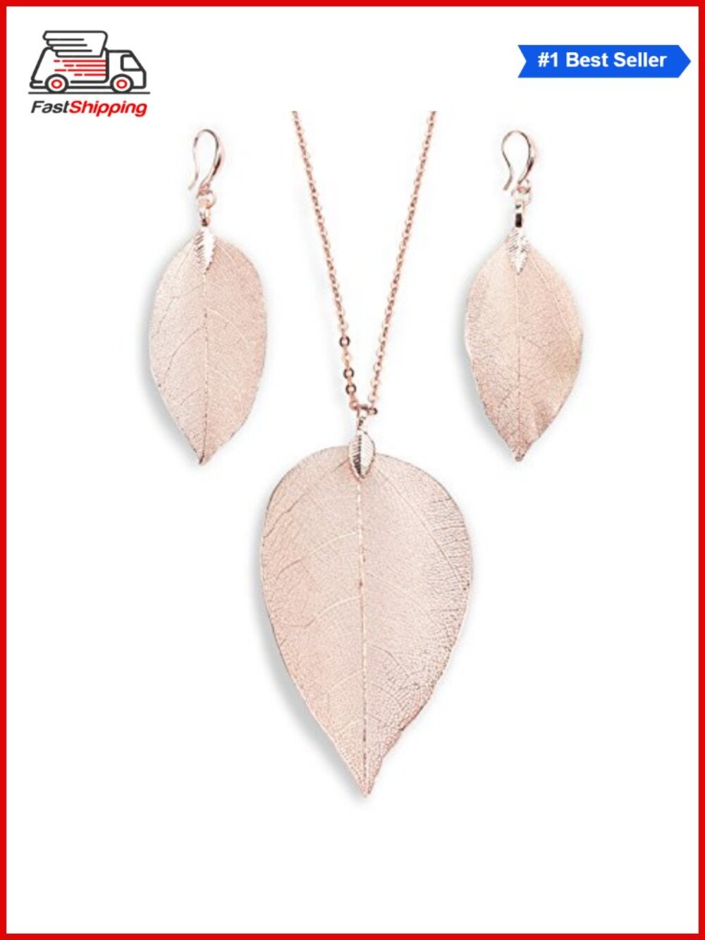 ✨ Rose Gold Leaf Jewelry Set Necklace & Earrings Boho Gift